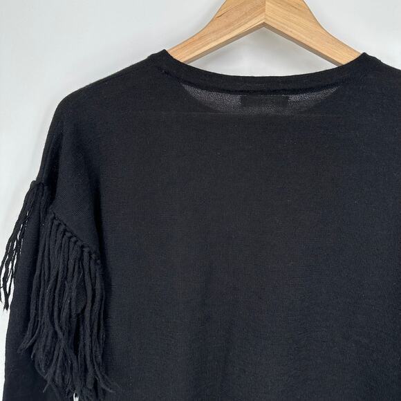 ULLA JOHNSON 100% Alpaca Rosa Fringe Shoulder Sweater Crew Neck, Black - Picture 6 of 8